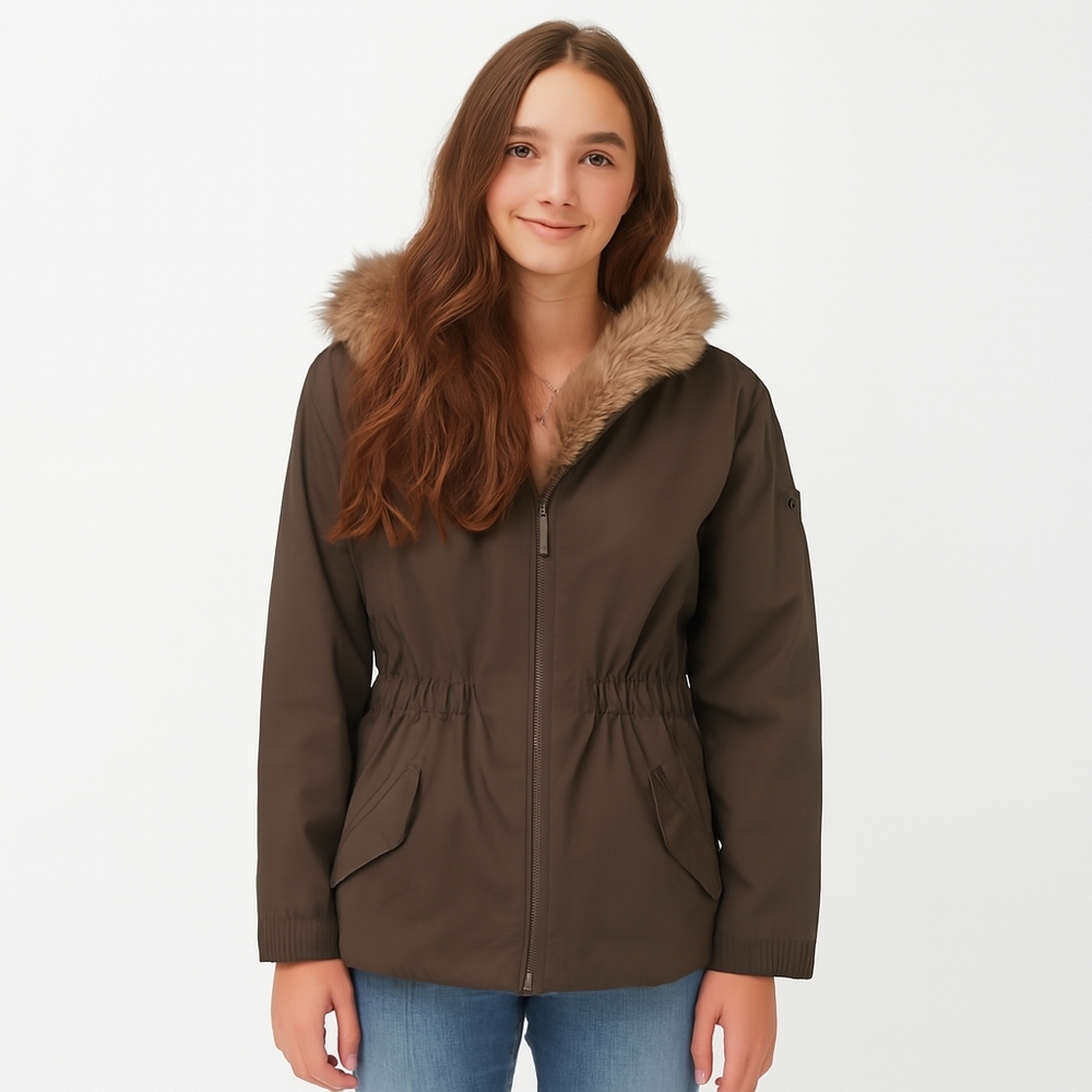 𝅺O'NEILL Olive Fur Outdoor Preppy Snow Winter City Cottage School Parka -Junior